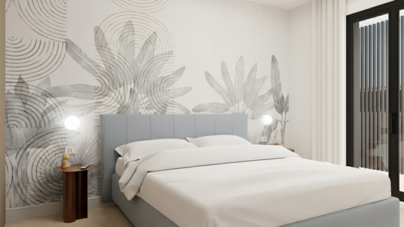 APT SORAYA_2 BLU_camera matrimoniale serramenti neri